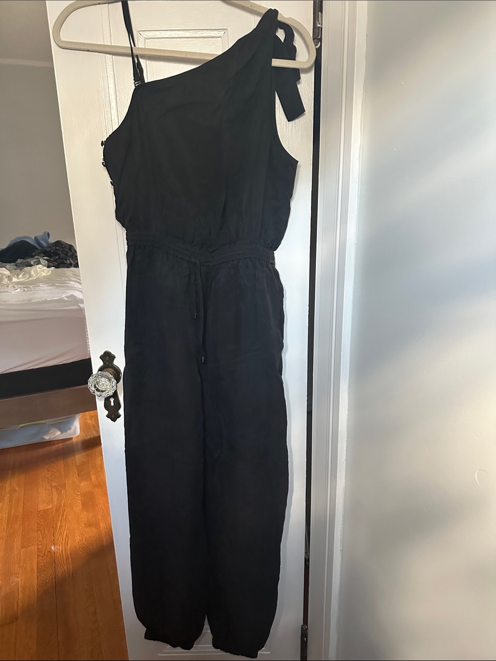 PAIGE Black One-Shoulder Drawstring Jumpsuit
